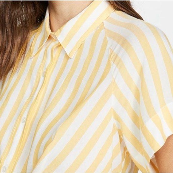 7 For All Mankind Yellow White Striped Tie Front Shirt Button Down Size S - Picture 7 of 12
